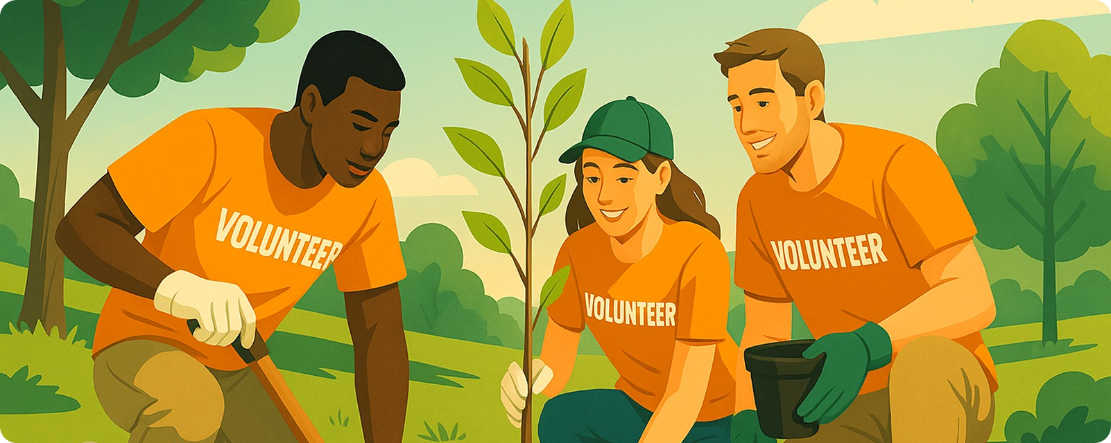 Volunteers planting trees